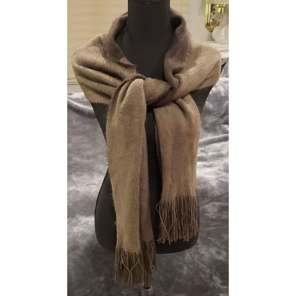 10 x 70 Reversible Designer Scarf Stole Wrap Shawl Warm Fringed Brown & Tan NEW - Picture 2 of 6